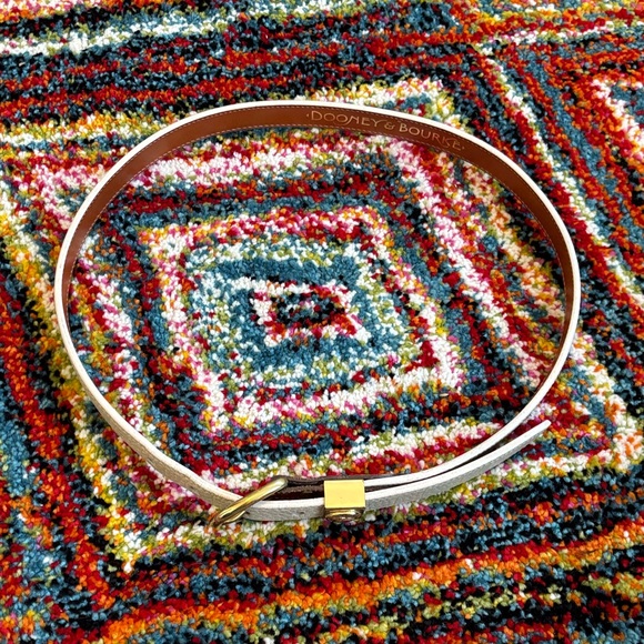 Dooney & Bourke Cream Leather Belt with Brown Accent and Gold Hardware - Picture 7 of 7